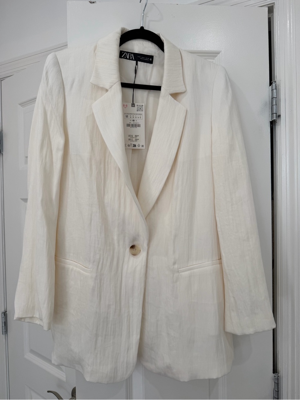 Zara Cream Single-Button Tailored Blazer